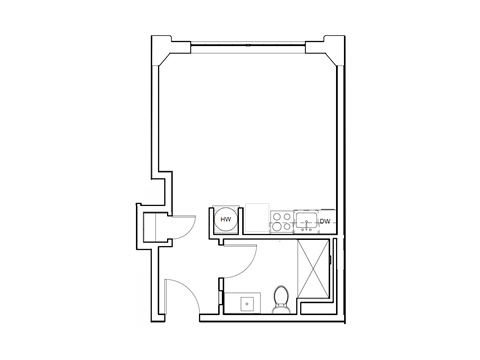 a floor plan of a small house with a bedroom and a living room