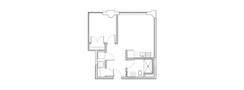 a floor plan of a small house with a bedroom and a living room