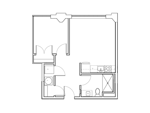 a floor plan of a small house with a bedroom and a living room