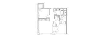 a floor plan of a small house with a bedroom and a living room