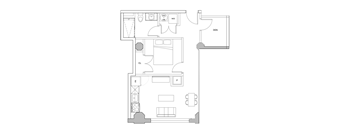a floor plan of a small apartment with a bedroom and a living room