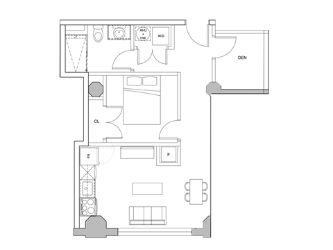 a floor plan of a small apartment with a bedroom and a living room