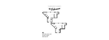 A black and white image of a floor plan for a unit at Fairman's Garret.