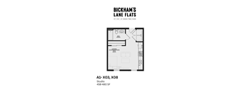A black and white image of a floor plan for Bickham's Lane Flats.