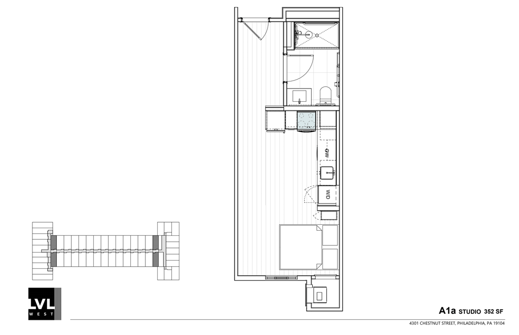 a floor plan of a small house with a bedroom and a living room