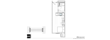 a floor plan of a small house with a bedroom and a living room