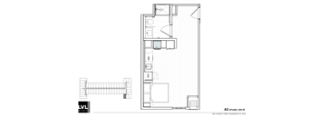 a floor plan of a small house with a bedroom and a living room