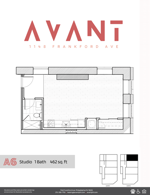 A floor plan for a studio apartment at 1148 Franklin Ave.