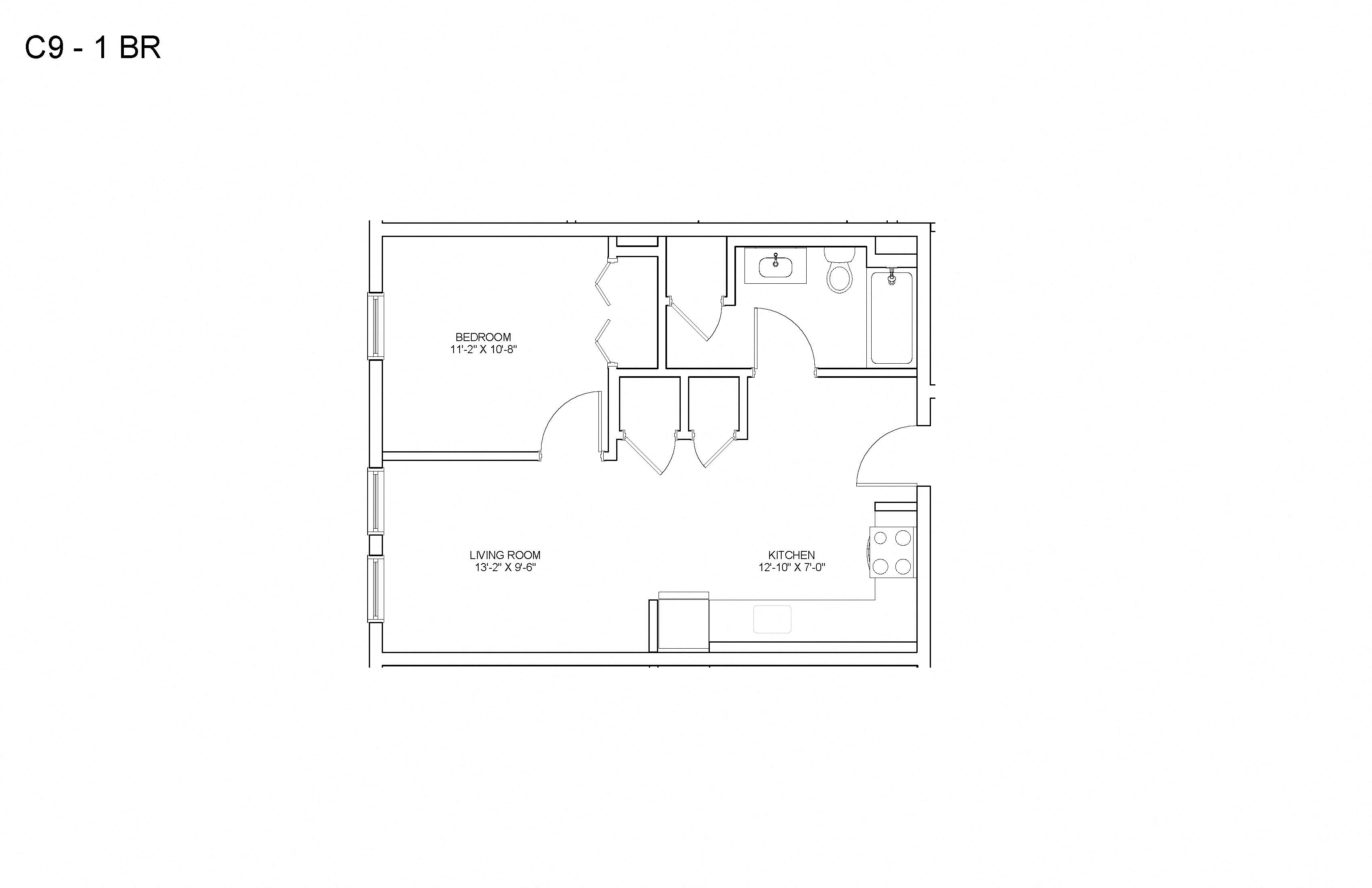 a floor plan of a home with a bedroom and a living room