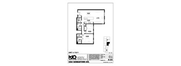 A floor plan for a home with a kitchen, living room, and bathroom.