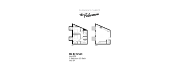 A black and white image of a floor plan for a unit at Fairman's Garret.
