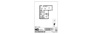 A drawing of a floor plan for a unit numbered 2-FLR1.