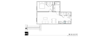 a floor plan of a small house with a bedroom and a living room
