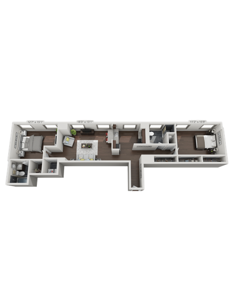 A 3D layout of a house with rooms labeled.