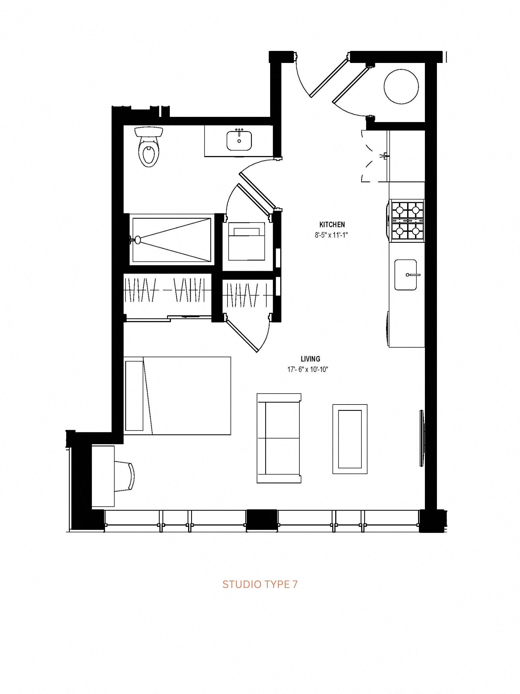 Studio 1 bath floor plan G at Glassworks, Pennsylvania, 19122