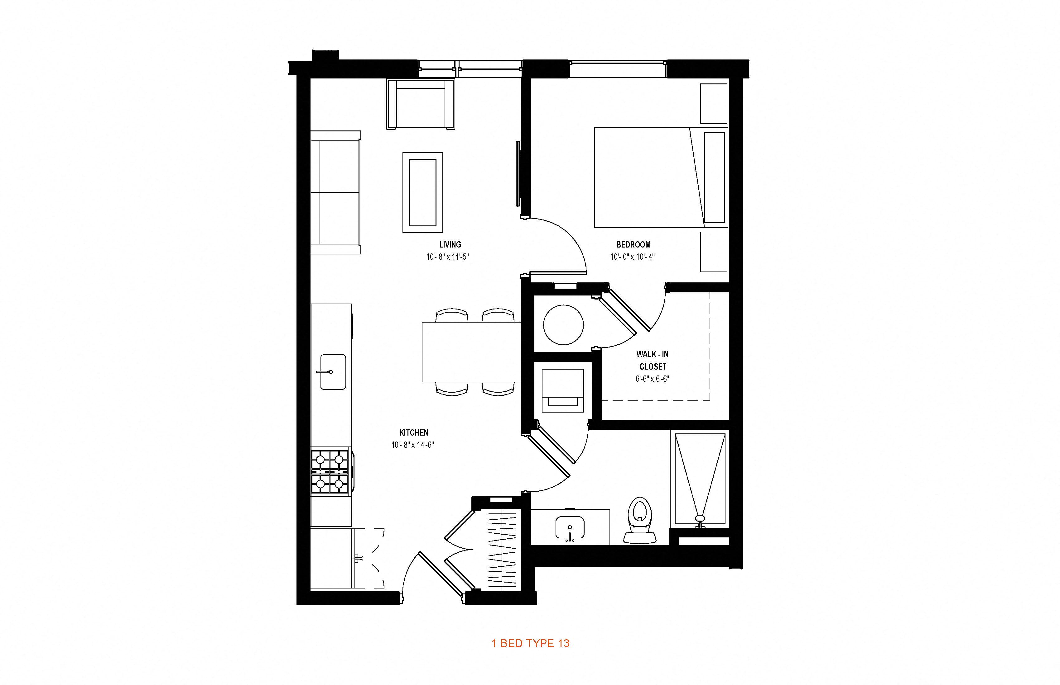 1 bed 1 bath floor plan A at Glassworks, Philadelphia