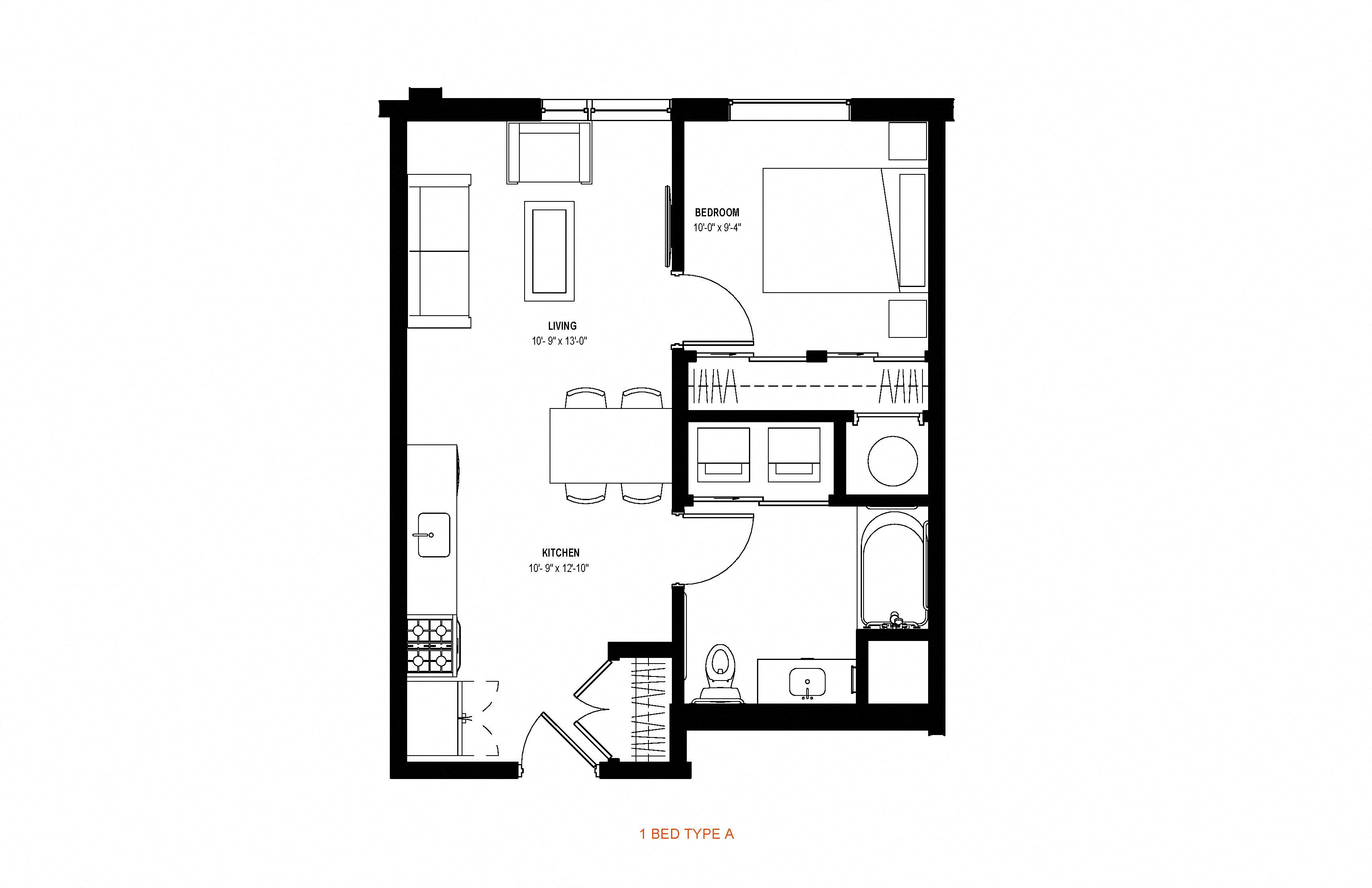 1 bed 1 bath floor plan C at Glassworks, Pennsylvania, 19122