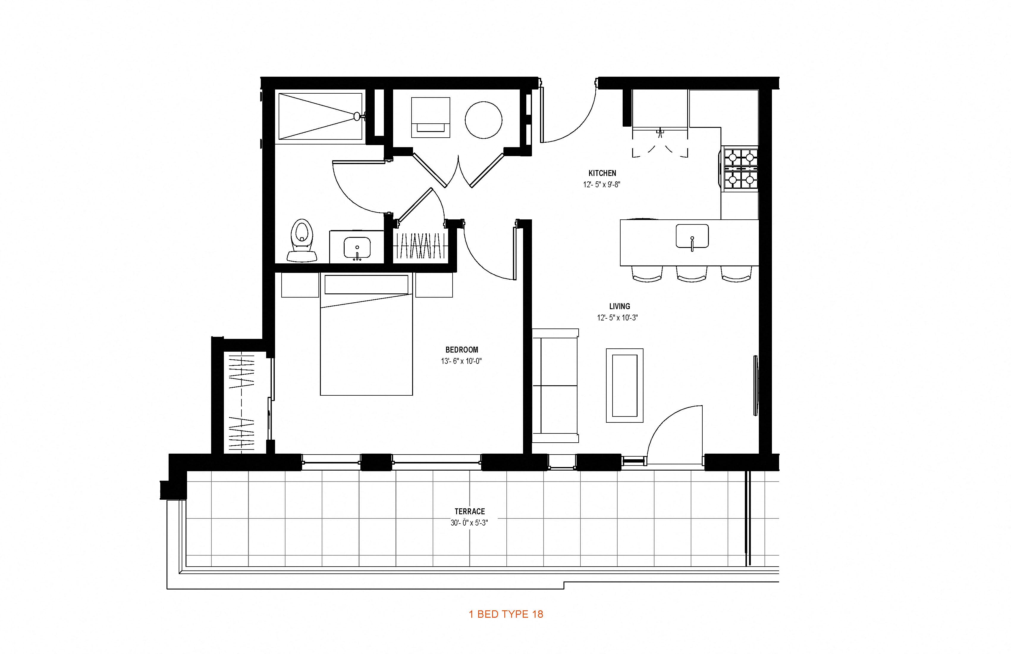 1 bed 1 bath floor plan F at Glassworks, Pennsylvania, 19122