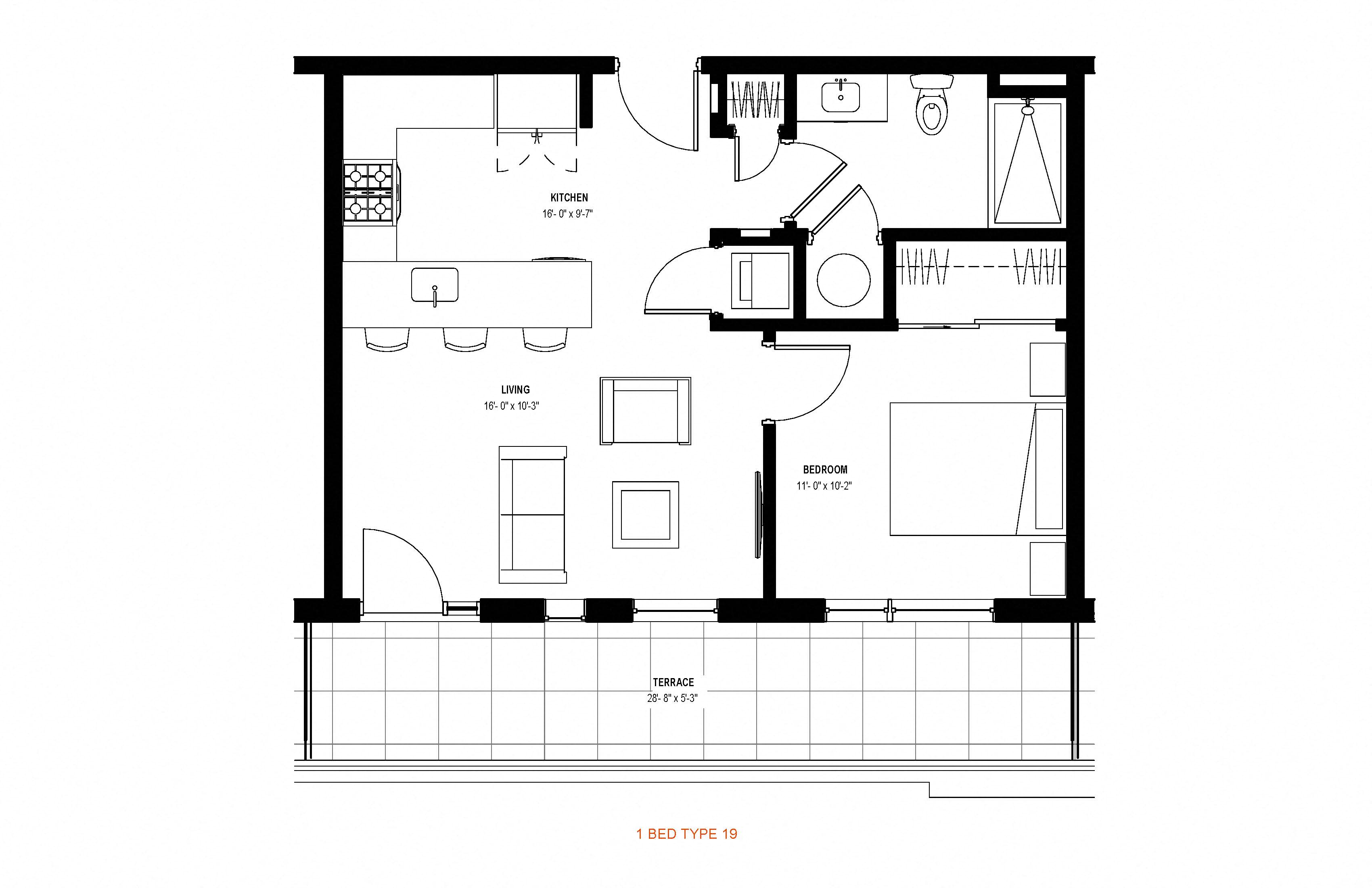 1 bed 1 bath floor plan G at Glassworks, Pennsylvania