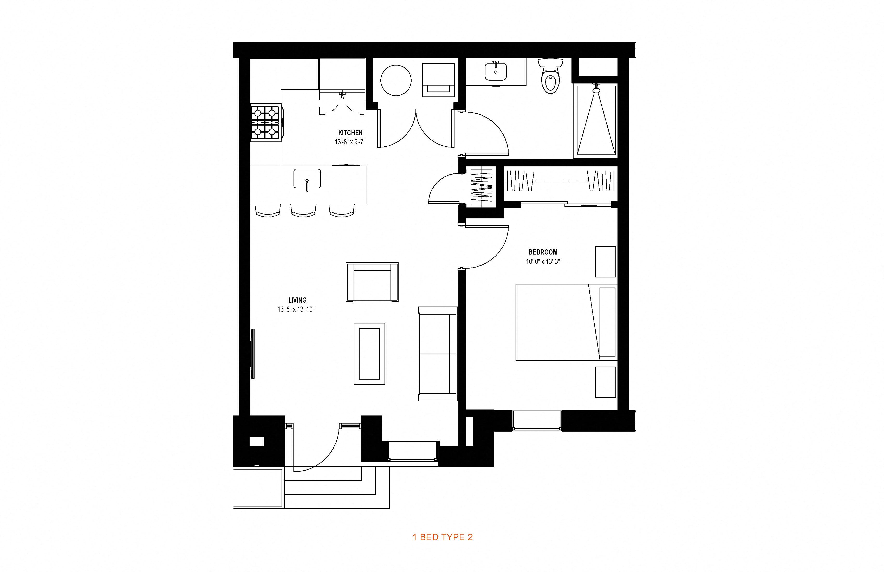 1 bed 1 bath floor plan I at Glassworks, Pennsylvania, PA