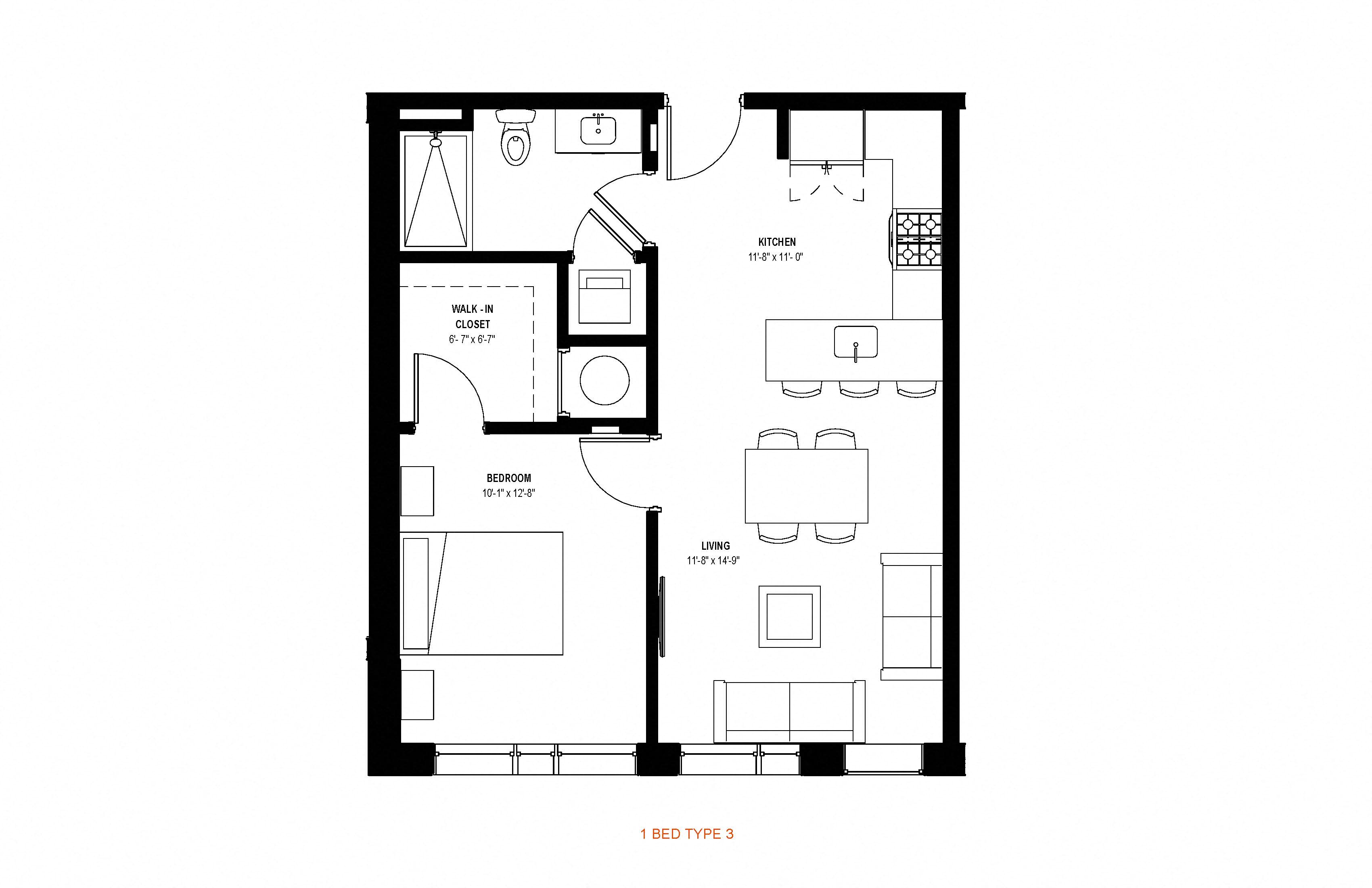 1 bed 1 bath floor plan K at Glassworks, Pennsylvania, 19122