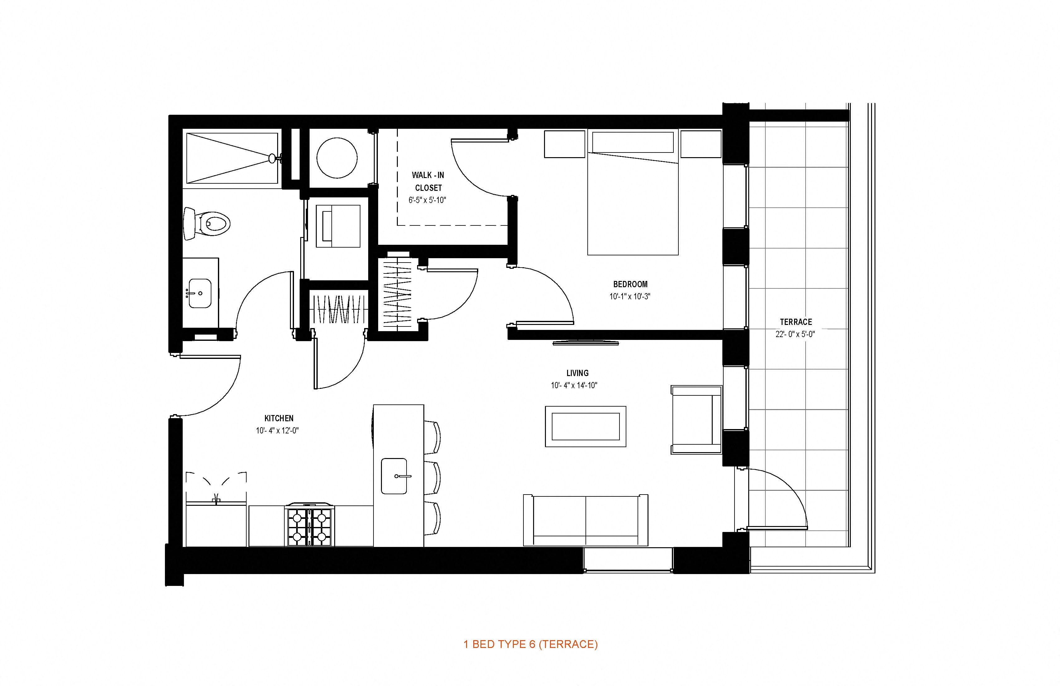 1 bed 1 bath floor plan M at Glassworks, Pennsylvania