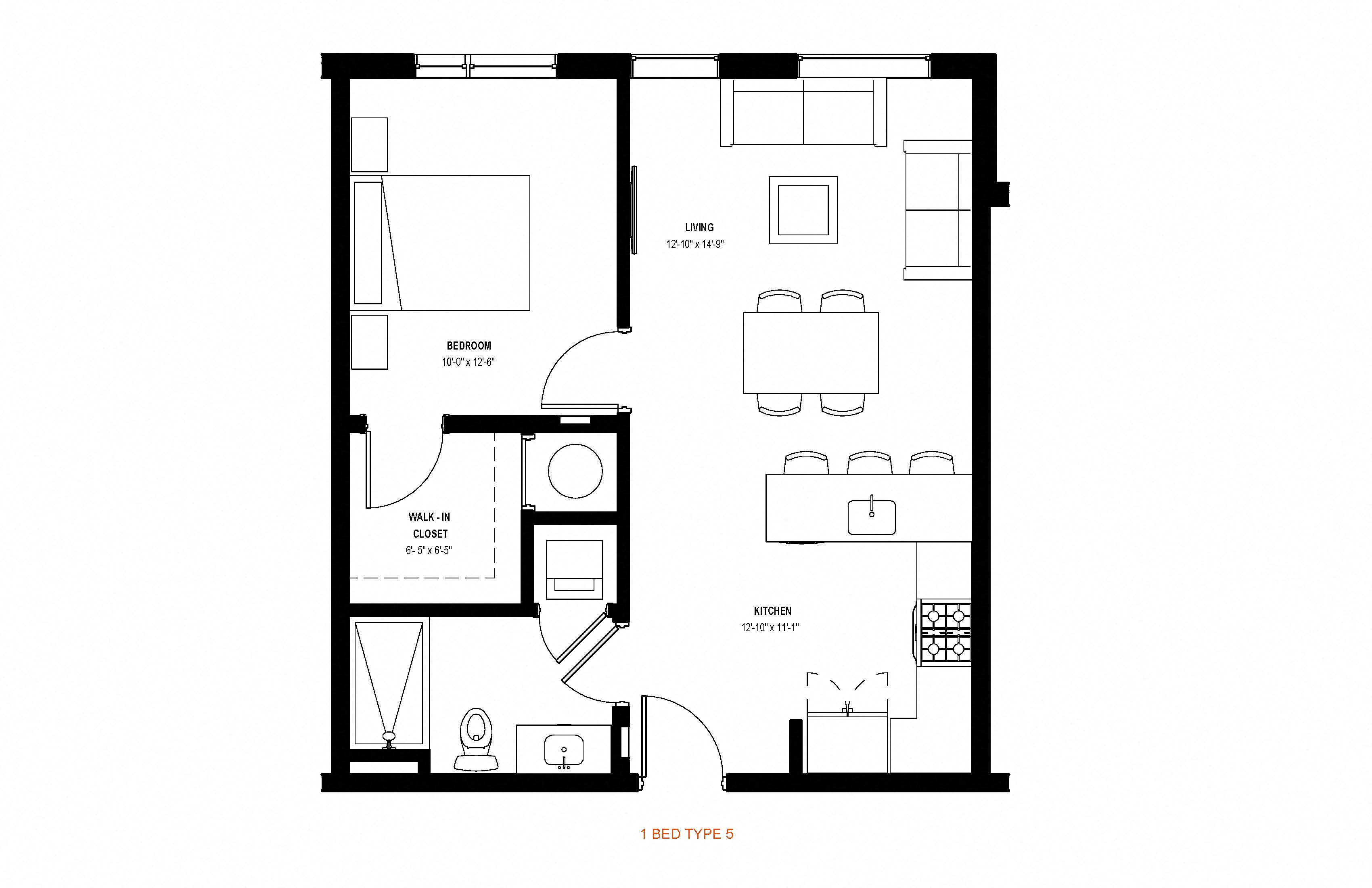 1 bed 1 bath floor plan N at Glassworks, Philadelphia