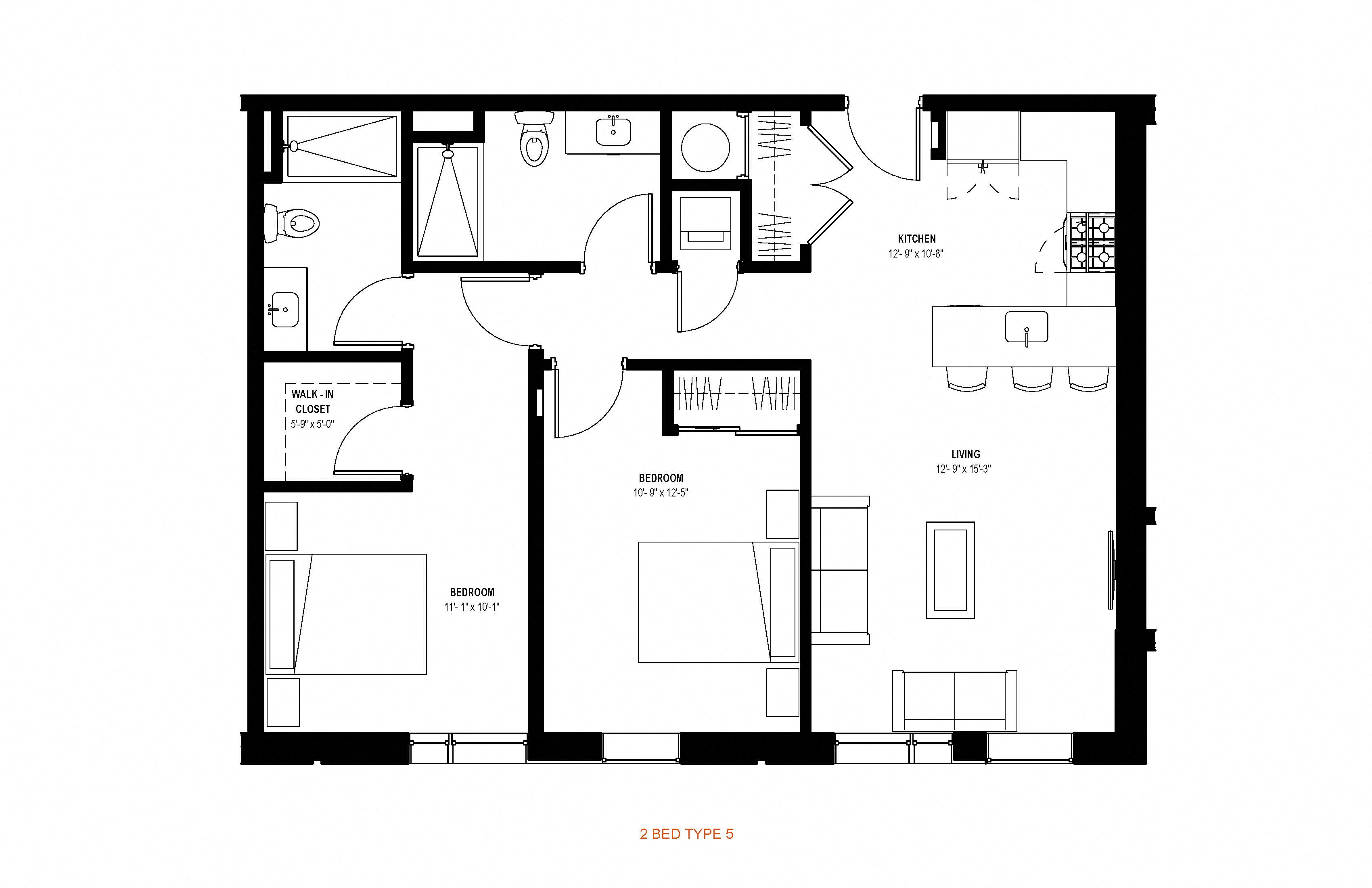 2 bed 2 bath floor plan B at Glassworks, Pennsylvania