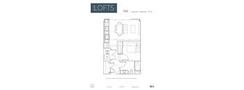 a floor plan for a loft with a bedroom and a bathroom