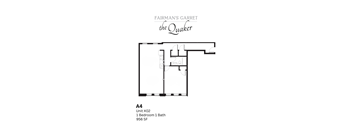 A floor plan for a unit at Fairman's Garret the Quaker.