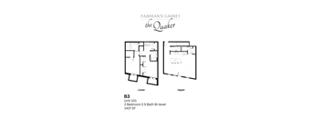 A floor plan for a 2 bedroom apartment at Fairman's Garret the Quaker.
