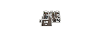 A 3D floor plan of a house with labeled rooms.