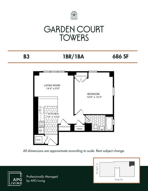 the floor plan of garden court towers