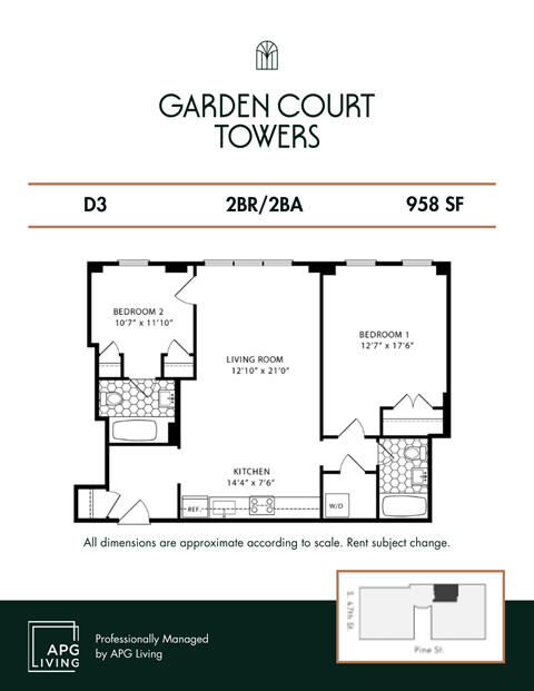 a floor plan of two bedroom garden court towers