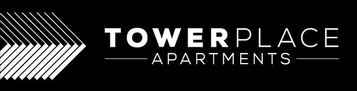 A black and white image of a logo for Tower Place Apartments.