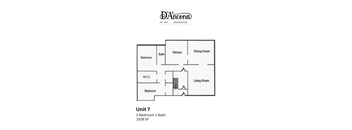 A floor plan for a 2 Bedroom 1 Bath apartment at D'Arena Mansion.