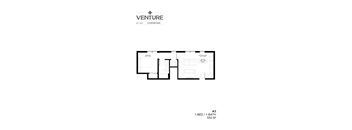 A black and white image of a floor plan for a 1-bedroom apartment.