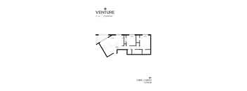 A black and white image of a floor plan for a 2-bedroom, 2-bathroom apartment.
