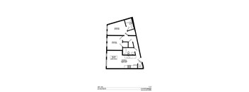 A floor plan of a unit with a bedroom, bathroom, kitchen, and living room.