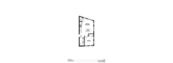 A floor plan for a small apartment with a kitchen, living room, and bedroom.