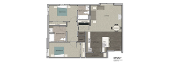 a floor plan of a town house with bedrooms and a living room