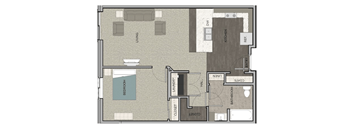 a floor plan of a two story apartment with a bedroom and a living room
