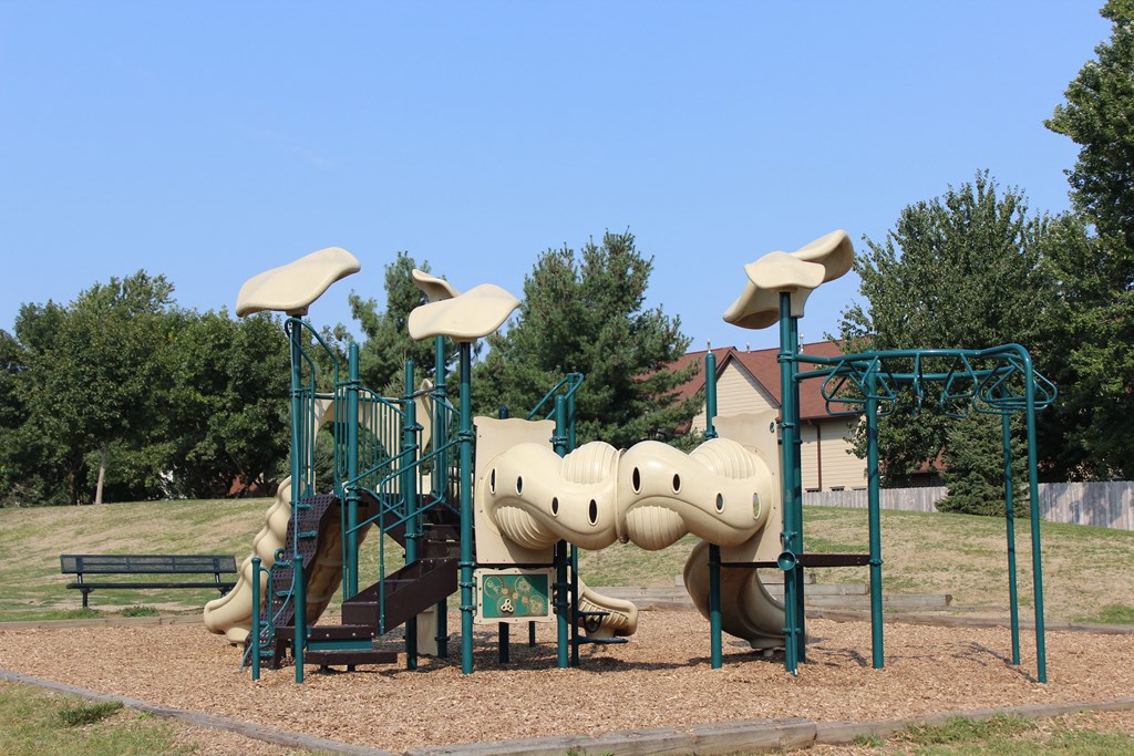 a playground with a slide and climbing equipment
