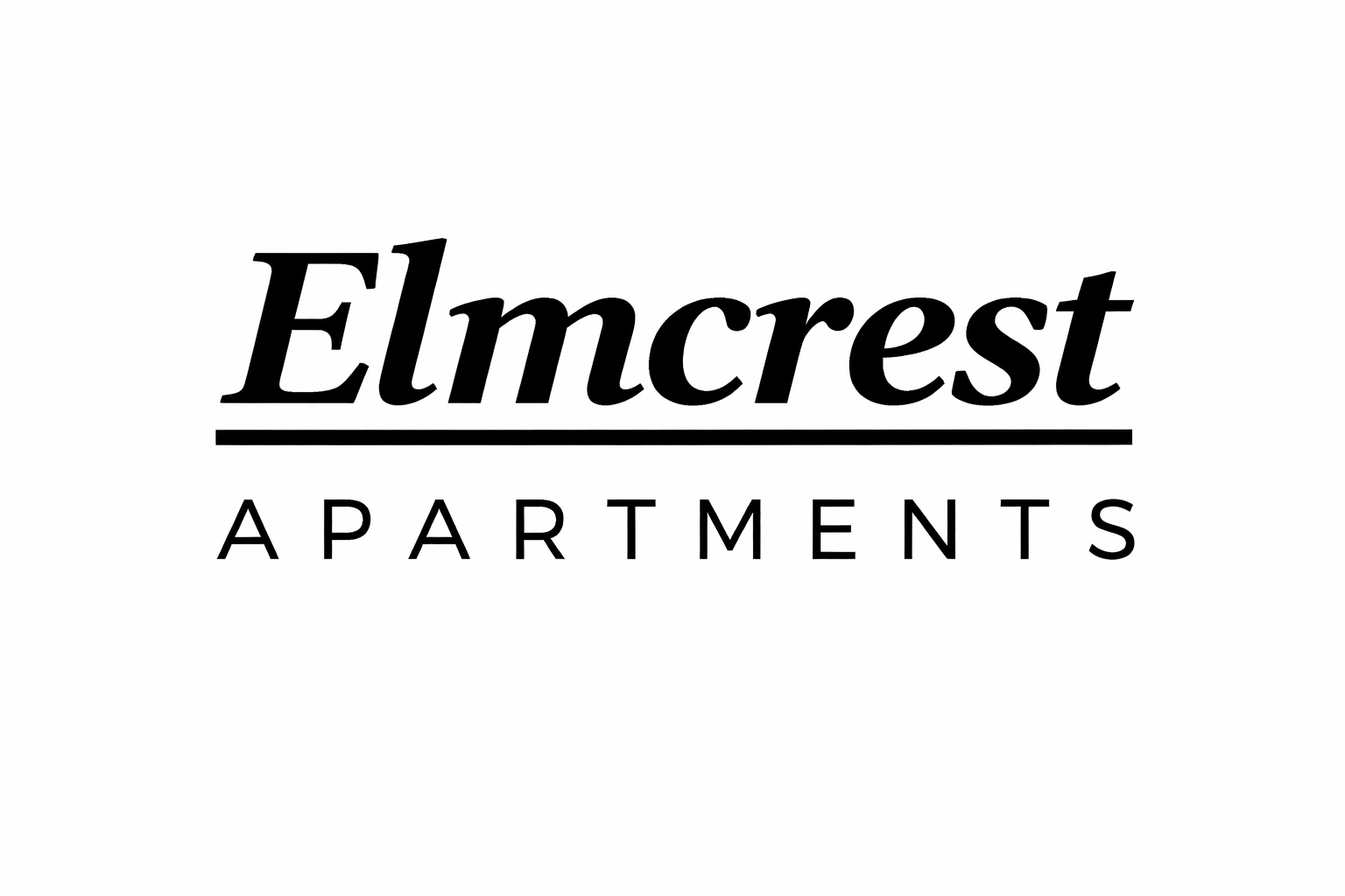 A black and white image of a logo for Elmcrest Apartments.