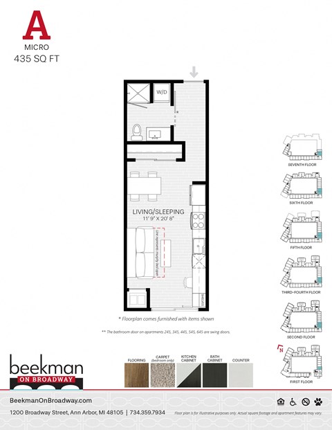 1 bed 1 bath A Floor Plan at Beekman on Broadway, Ann Arbor, Michigan