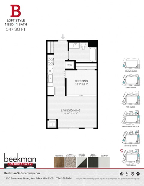 2 bed 2 bath B Floor Plan at Beekman on Broadway, Michigan