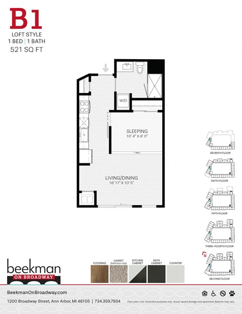 2 bed 2 bath B1 Floor Plan at Beekman on Broadway, Ann Arbor, MI, 48105