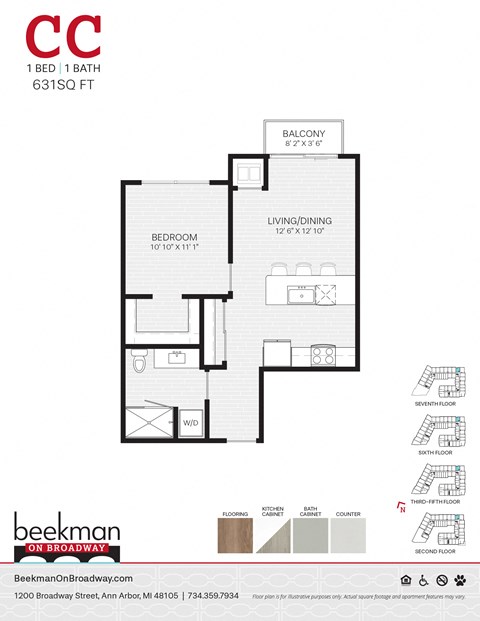2 bed 2 bath CC Floor Plan at Beekman on Broadway, Michigan, 48105