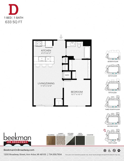 2 bed 2 bath D Floor Plan at Beekman on Broadway, Ann Arbor