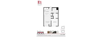 2 bed 2 bath E1 Floor Plan at Beekman on Broadway, Ann Arbor, Michigan